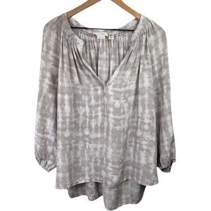 Max Studio Women’s Silk Neutral Cream Tie-Dye Boho Peasant Blouse XL
